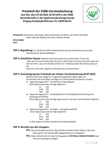 Vorstandssitzung vom 7.9.2022