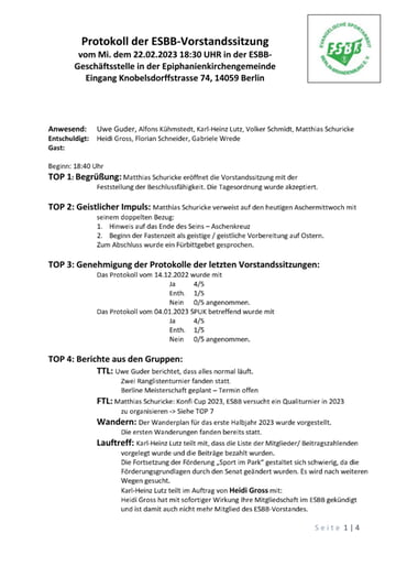 Vorstandssitzung vom 22.2.23