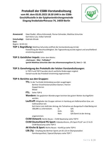 Vorstandssitzung vom 3.5.23